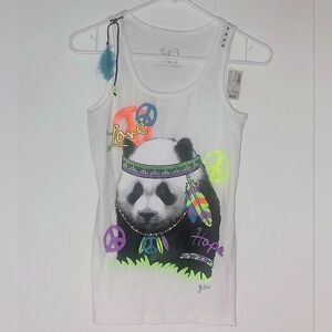 NWT Justice Girl's Neon/White Panda Tank Top
